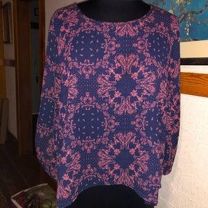 Navy / Pink layered blouse button sleeve